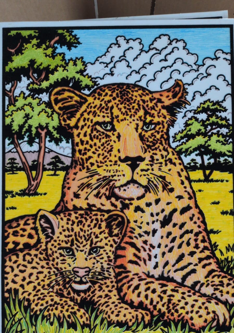Fertig gemaltes Samtbild: Leoparden