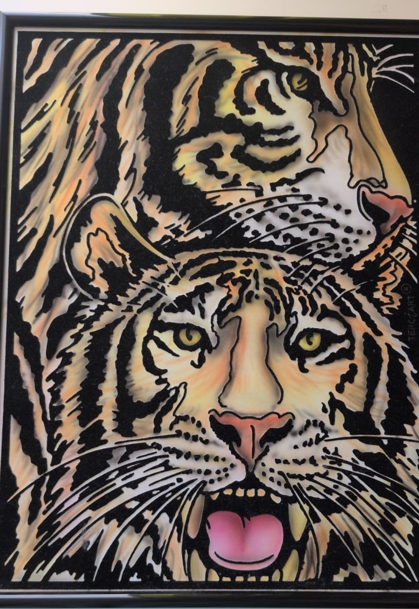 Handgemaltes Samtbild: Tiger
